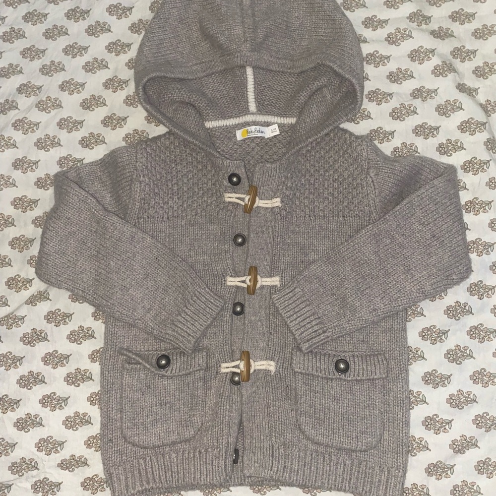 Baby Boden Taupe Knit Cardigan with Hood